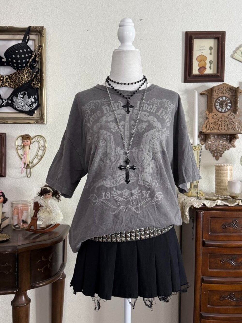 Alt skater grunge grey graphic skull print t shirt